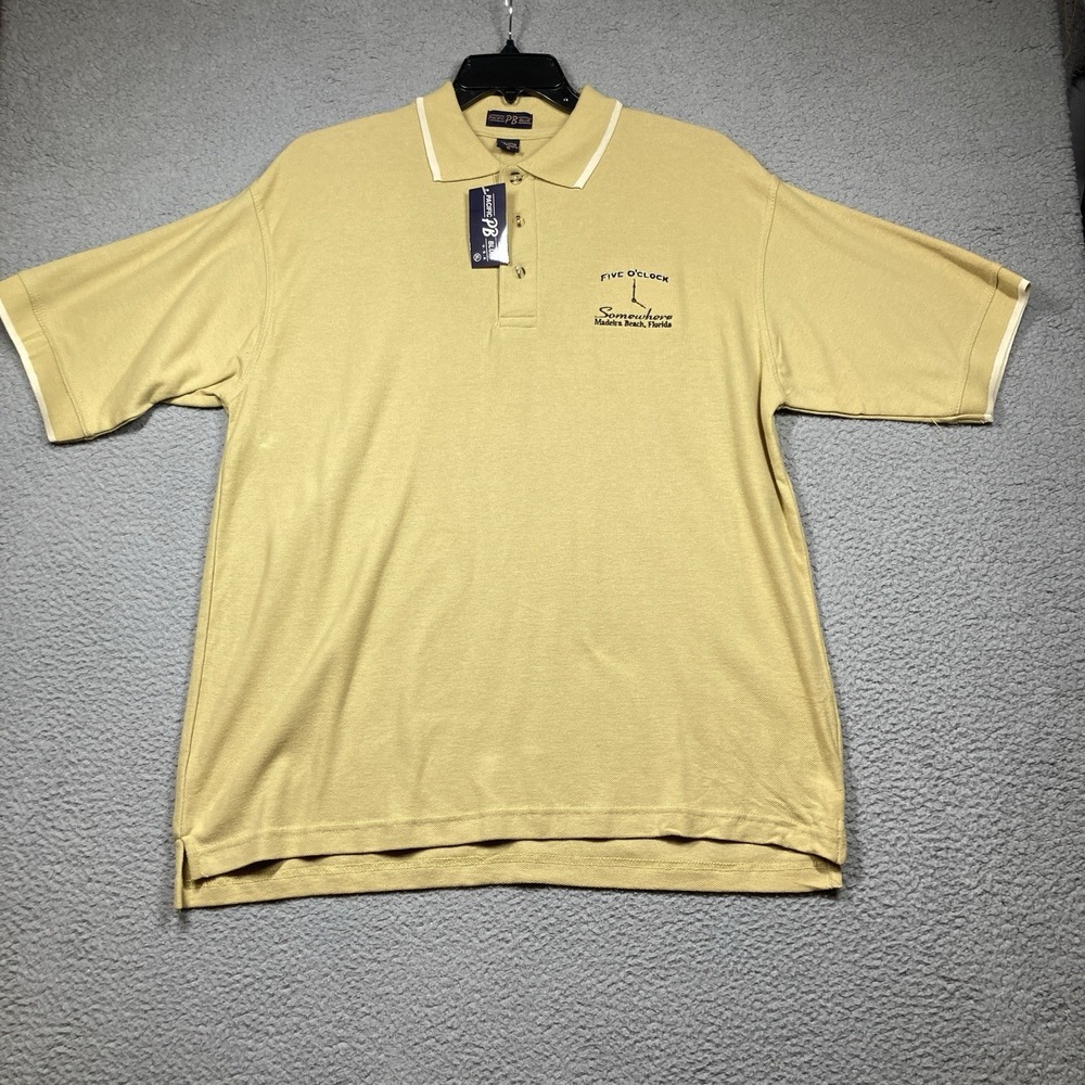 Five O'Clock Somewhere Madeira Beach, FL Polo Shirt‎ Men's XL Sage Yellow NEW